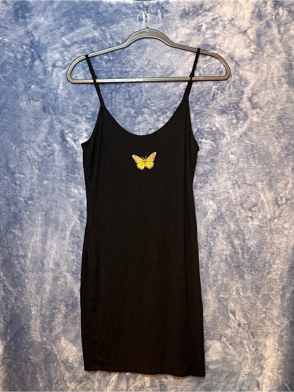 SHEIN Black Slip Dress with Yellow Butterfly